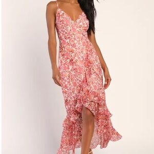 Lulu's Pink Floral High Low Dress